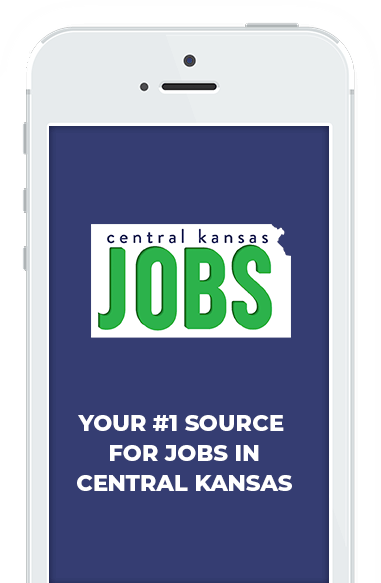 white cell phone with green and white central ks jobs logo