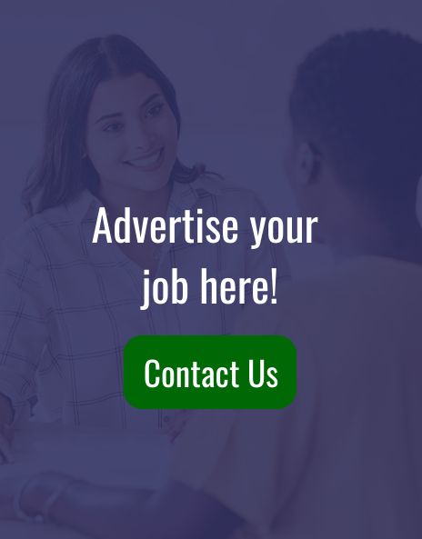woman smiling with advertise your job here and green contact button overlay
